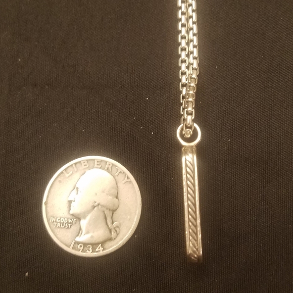 David Yurman vintage sterling silver chevron dog tag pendant box chain necklace - Picture 11 of 11